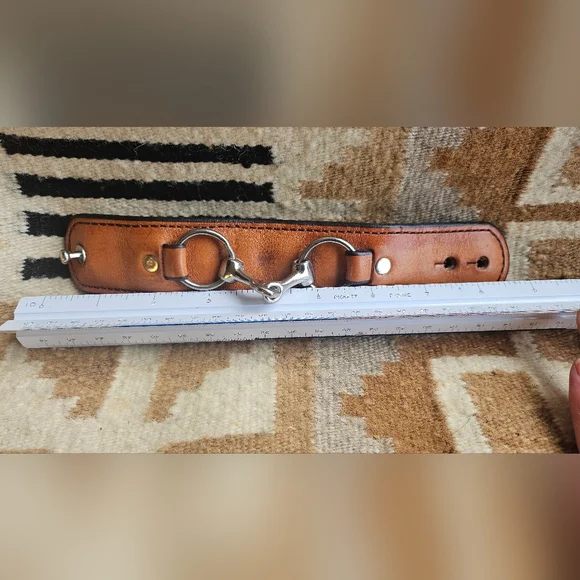 Rebecca Ray Snaffle Bit Cuff, Tan Leather, Equestrian Horse Girl Cuff Bracelet - Picture 4 of 8